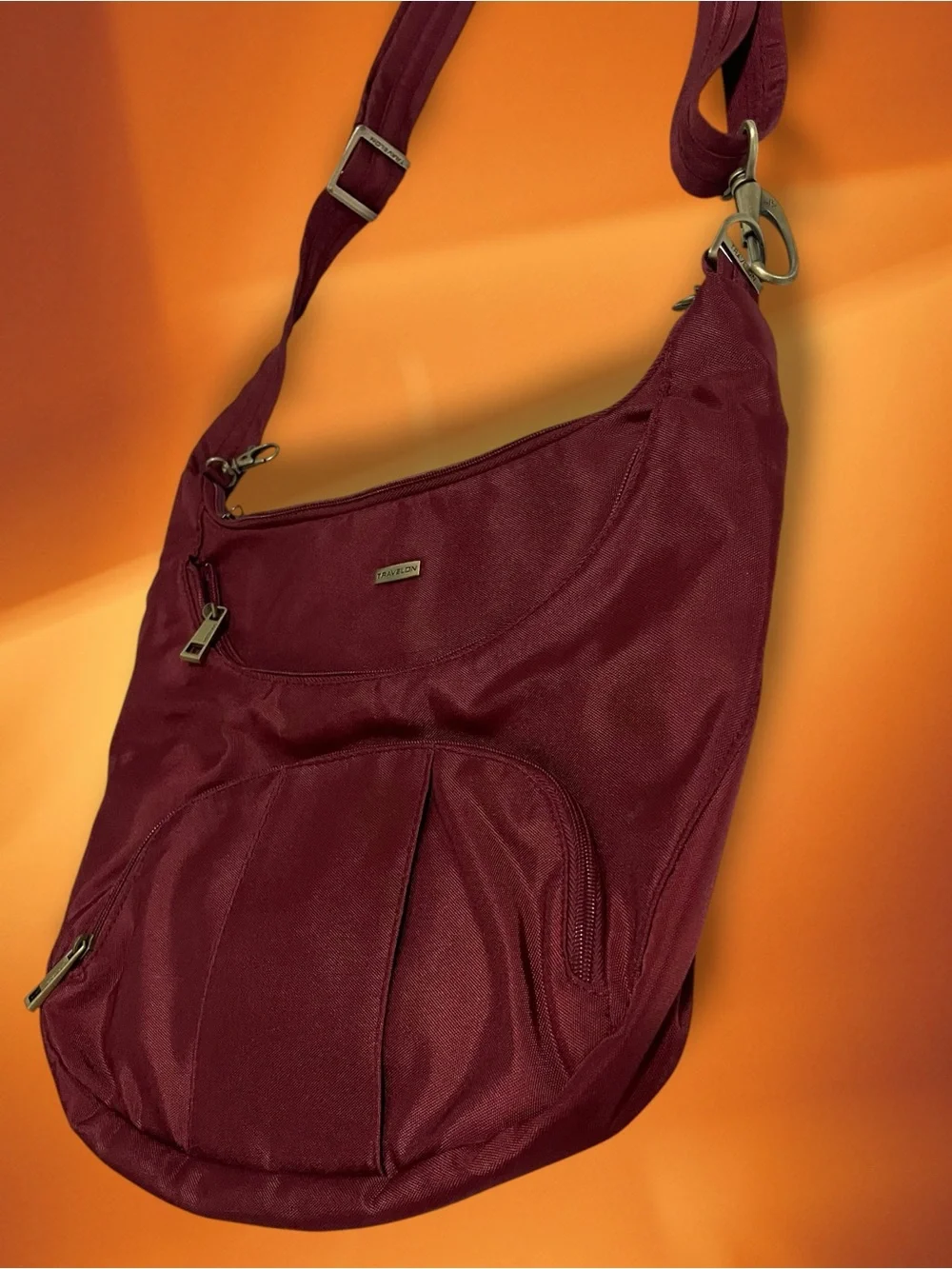 Travelon Anti-Theft Classic Hobo Crossbody Bag & RFID Wallet Set Wine Burgundy